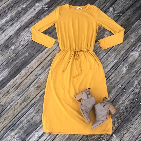 HP 10/09 REBORN J Midi Drawstring Dress Mustard - Picture 2 of 2